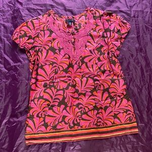 Tommy Hilfiger Pink and Brown Patterned Top